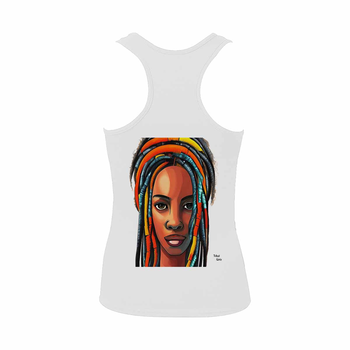 Dreads & Braids, WHITE tank top, cotton, african tribal, outline BL, Fulangiara 8
