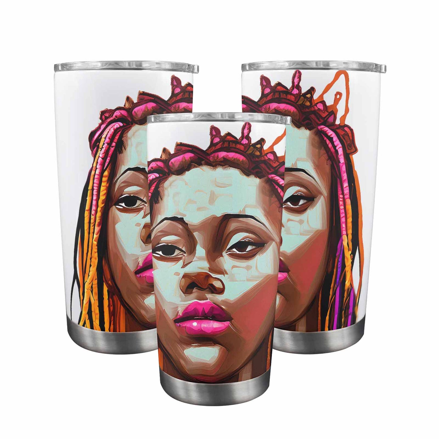 Dreads & Braids, Transparent Tumbler, mug, african tribal, outline BL, Fulangiara 11