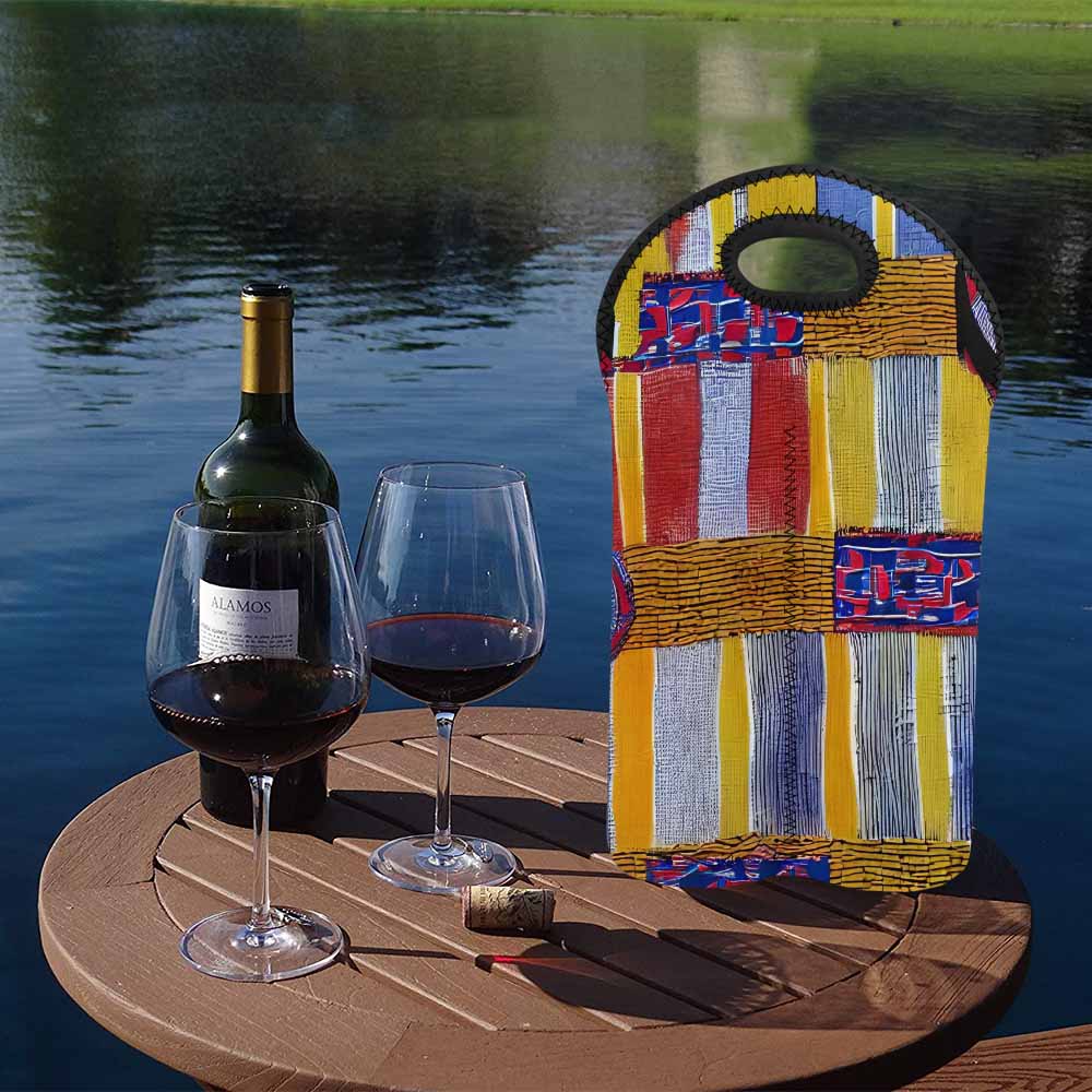 African Art, chic 2 bottle wine bag, design 20