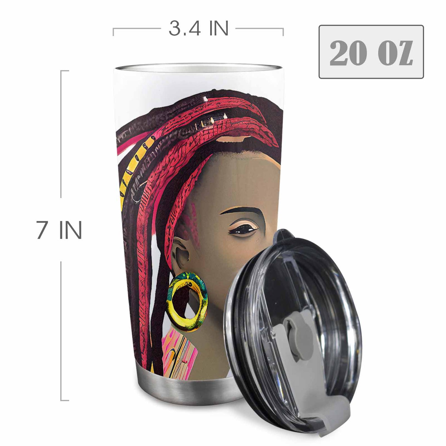 Dreads & Braids, Transparent Tumbler, mug, african tribal, outline BL, Fulangiara 4