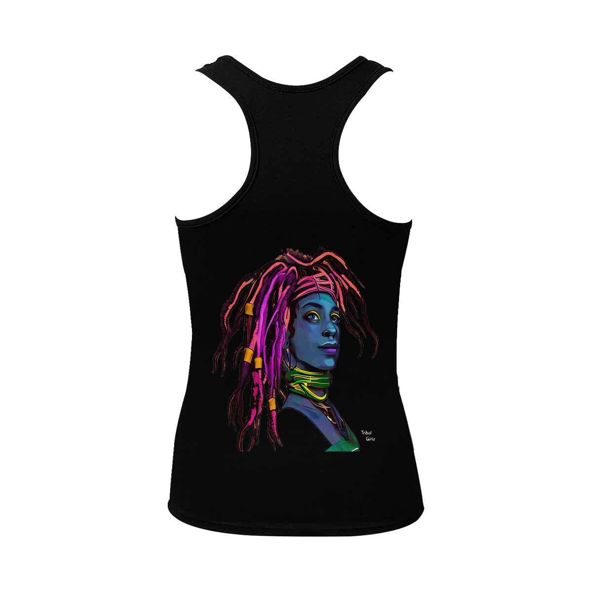 Dreads & Braids, BLACK tank top, cotton, african tribal, outline WL, Fulangiara 10