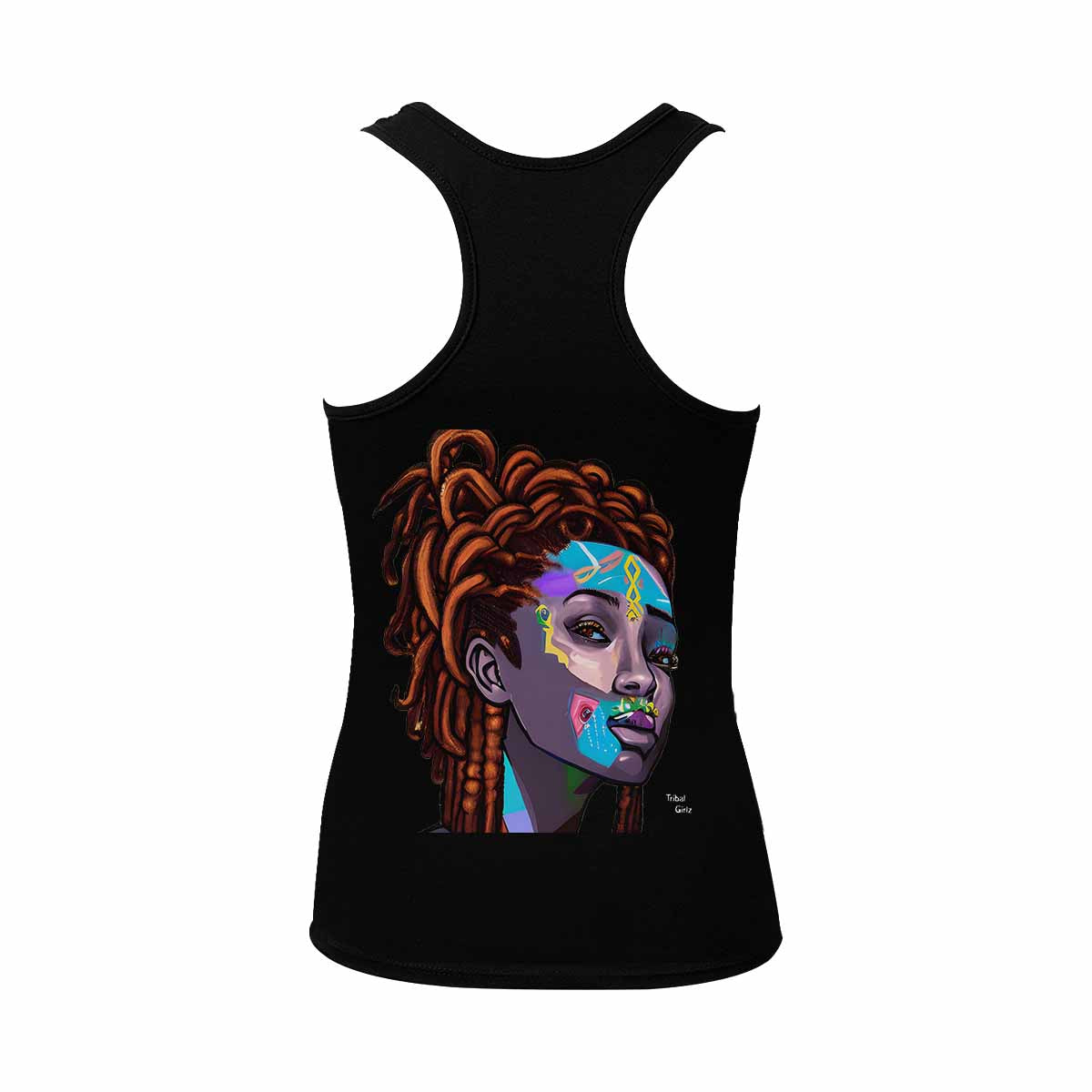 Dreads & Braids, BLACK tank top, cotton, african tribal, outline WL, Fulangiara 36