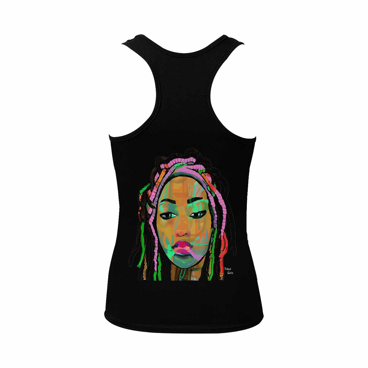 Dreads & Braids, BLACK tank top, cotton, african tribal, outline WL, Fulangiara 3