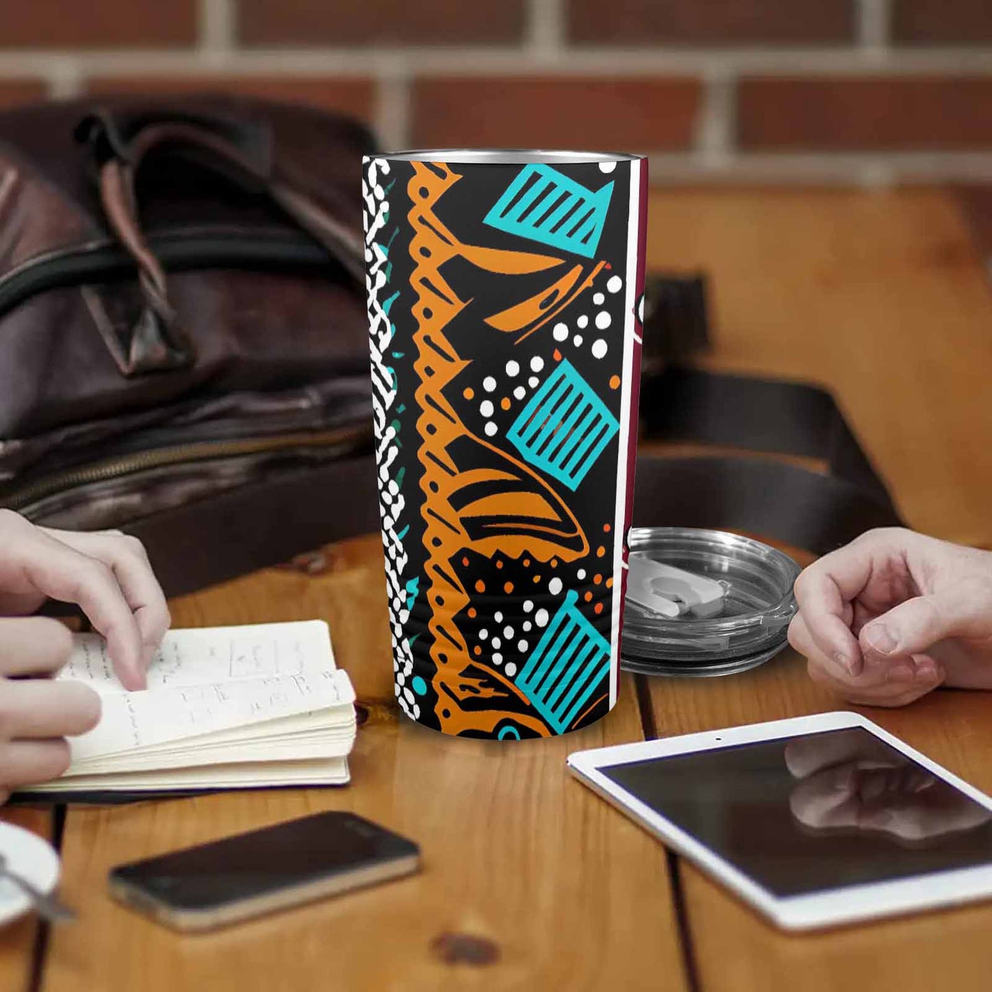 African Art, stainless steel insulated tumbler, travel mug, design 36