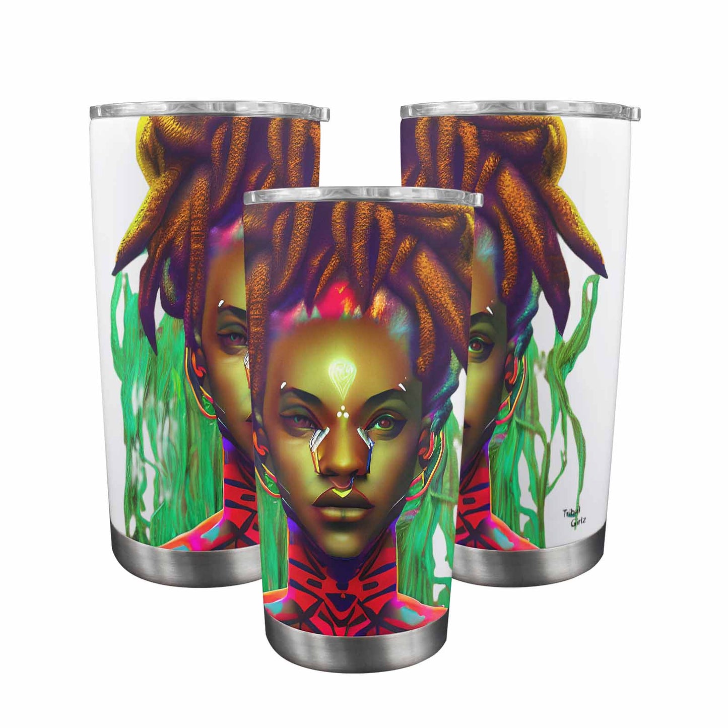 Dreads & Braids, Transparent Tumbler, mug, african tribal, outline BL, Fulangiara 43
