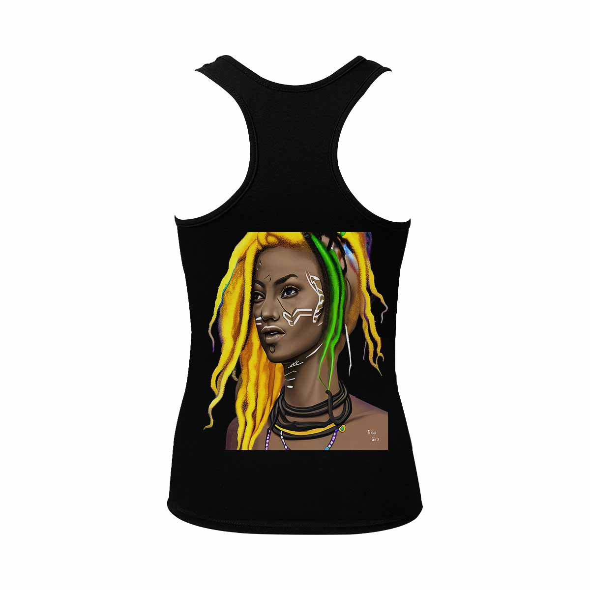 Dreads & Braids, BLACK tank top, cotton, african tribal, outline MCL, Fulangiara 1