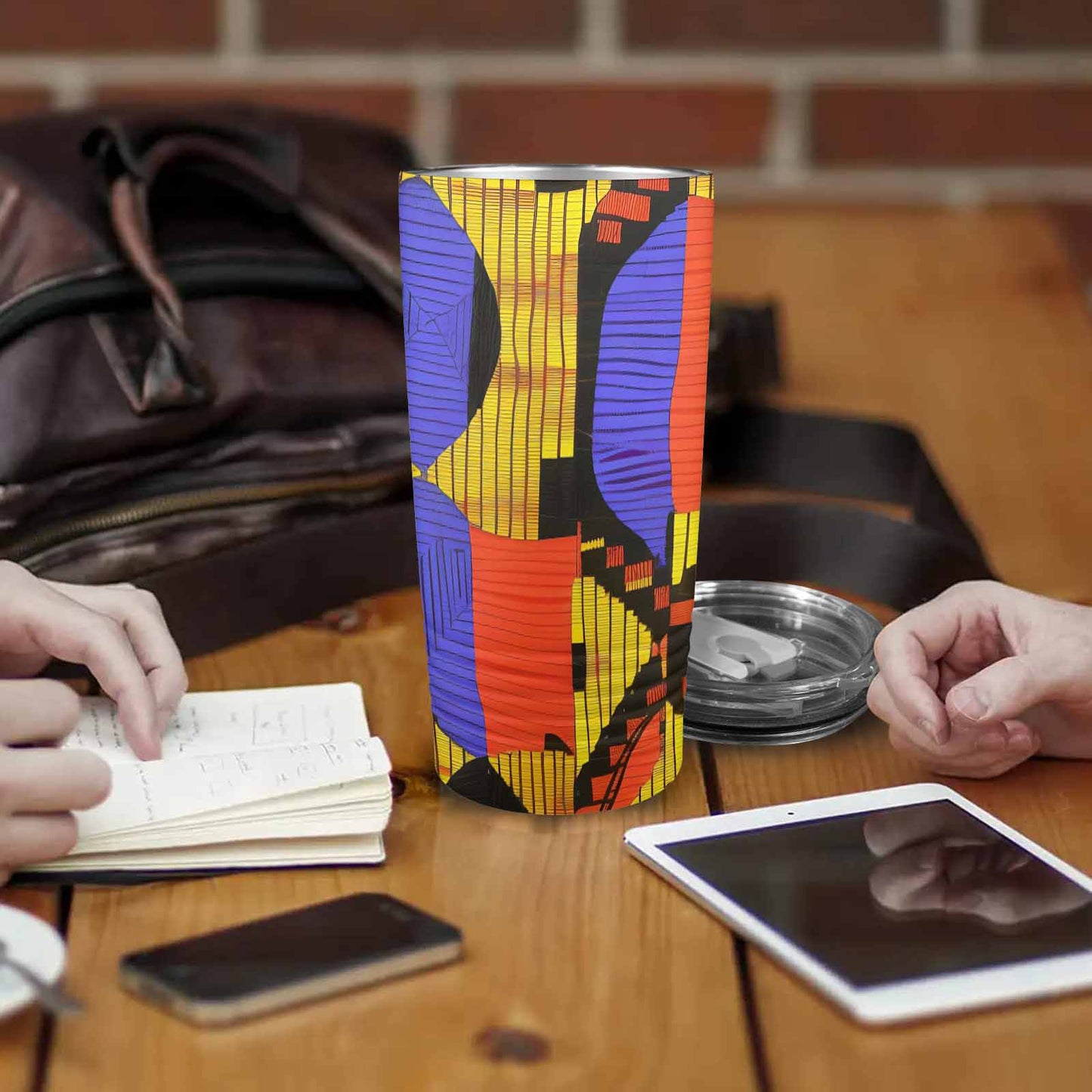 African Art, stainless steel insulated tumbler, travel mug, design 37