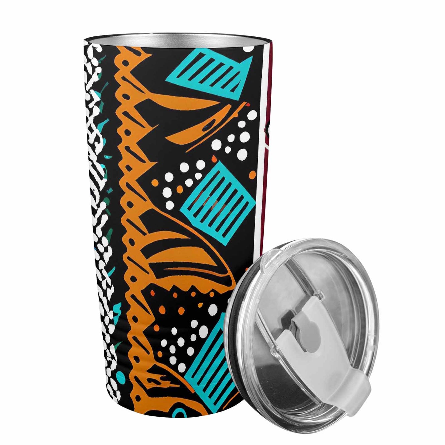 African Art, stainless steel insulated tumbler, travel mug, design 36