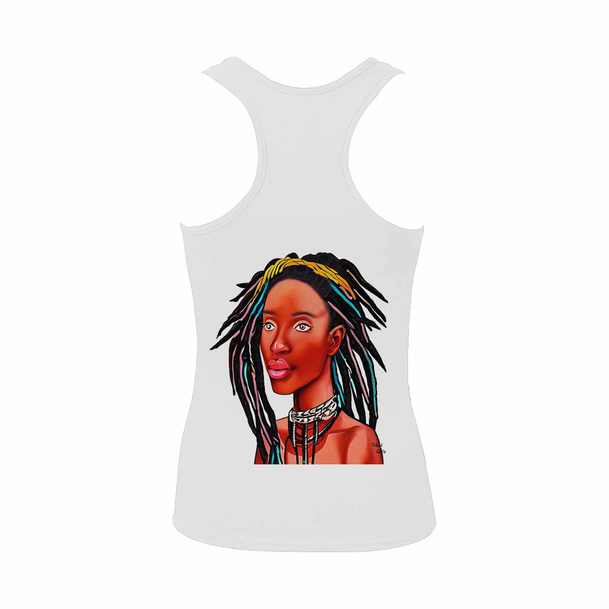 Dreads & Braids, WHITE tank top, cotton, african tribal, outline BL, Fulangiara 13