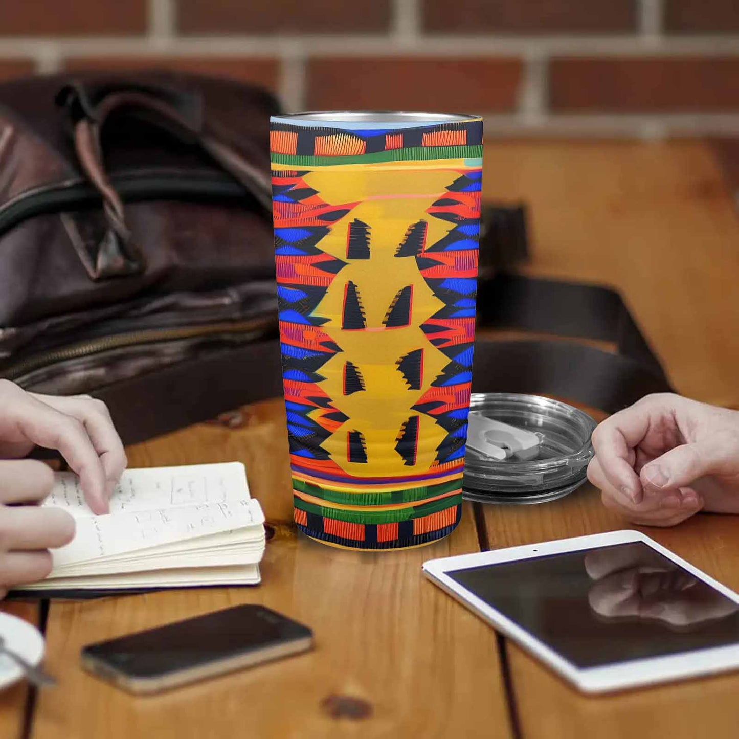 African Art, stainless steel insulated tumbler, travel mug, design 47