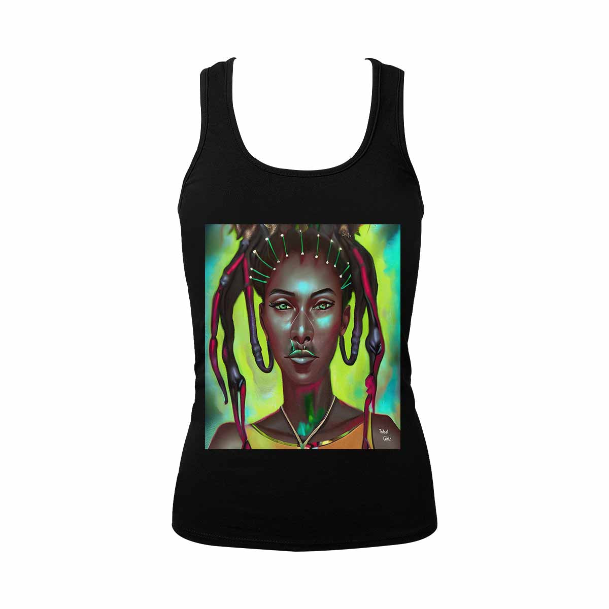 Dreads & Braids, BLACK tank top, cotton, african tribal, full image Fulangiara 31