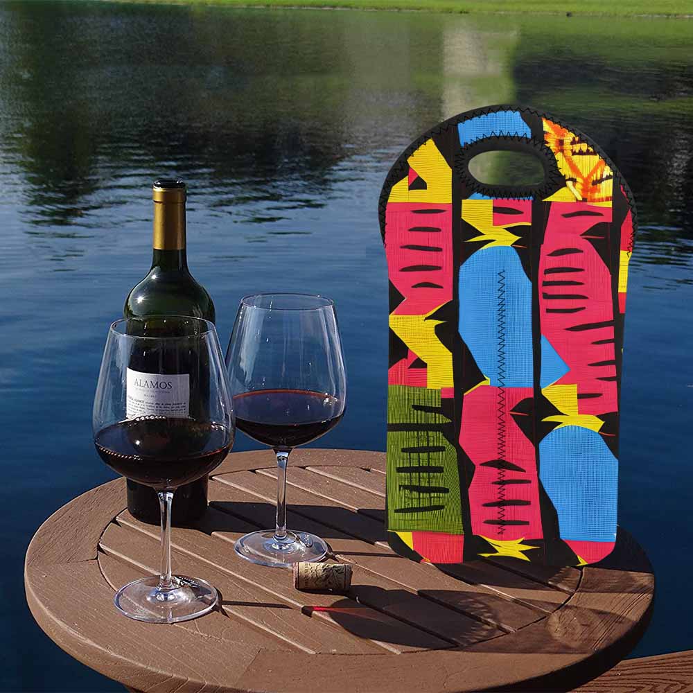 African Art, chic 2 bottle wine bag, design 31