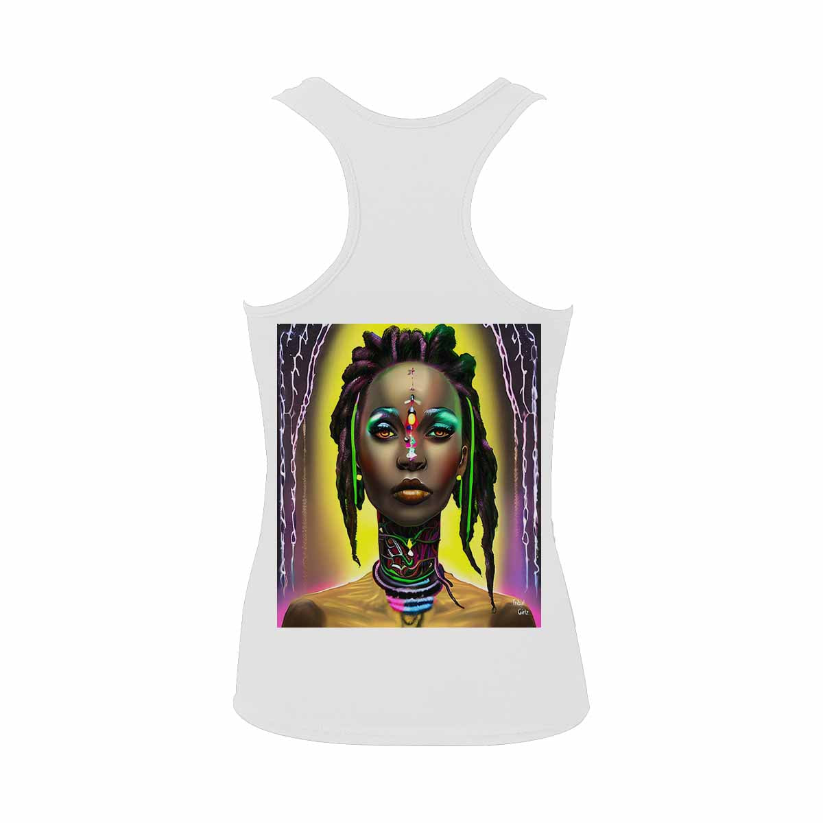 Dreads & Braids, WHITE tank top, cotton, african tribal, full image Fulangiara 29