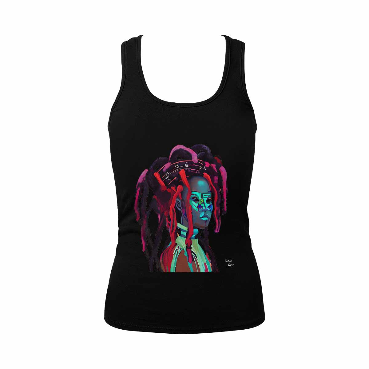 Dreads & Braids, BLACK tank top, cotton, african tribal, outline WL, Fulangiara 7
