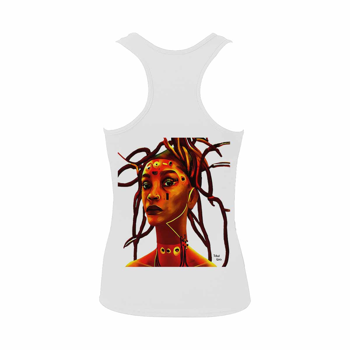 Dreads & Braids, WHITE tank top, cotton, african tribal, outline BL, Fulangiara 37