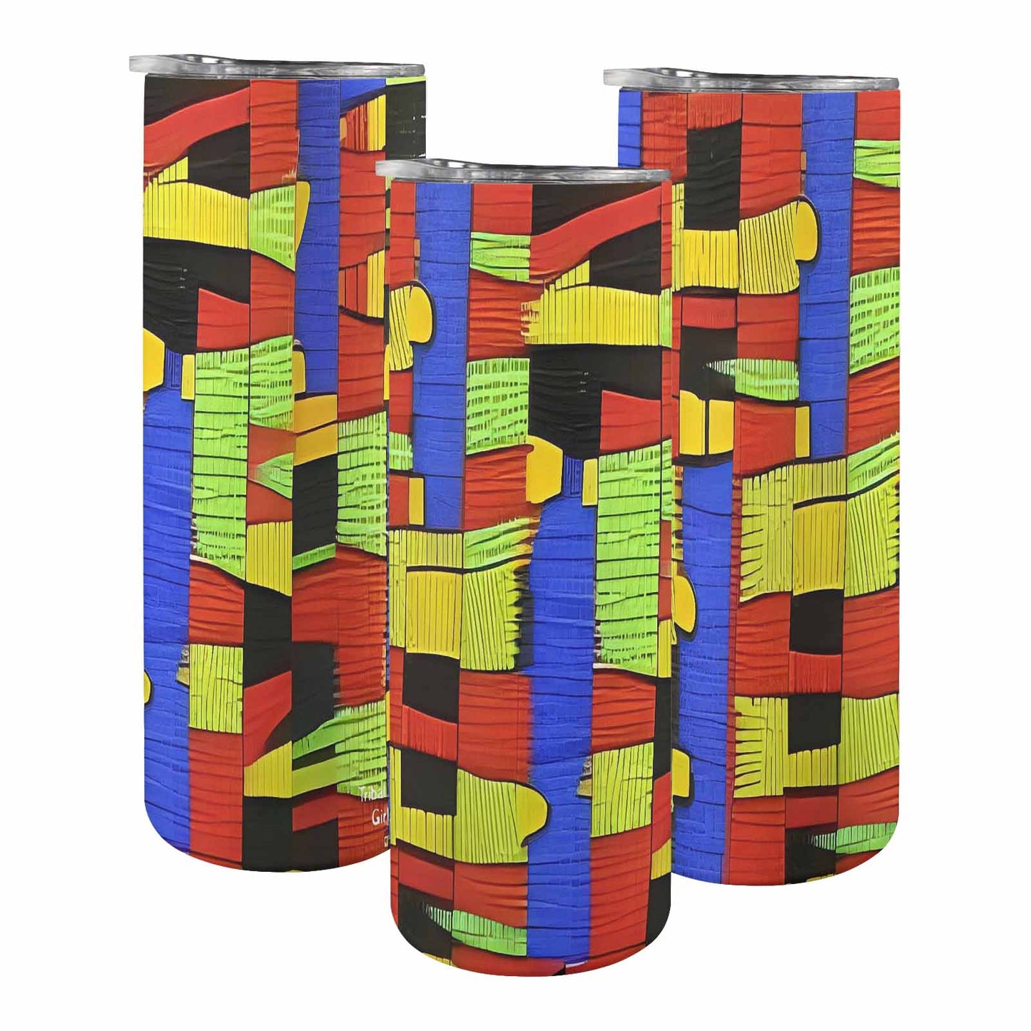 African Art, tall stainless steel insulated tumbler, travel mug, design 01