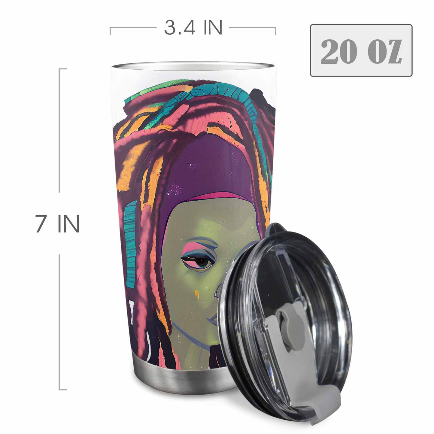 Dreads & Braids, Transparent Tumbler, mug, african tribal, outline BL, Fulangiara 9