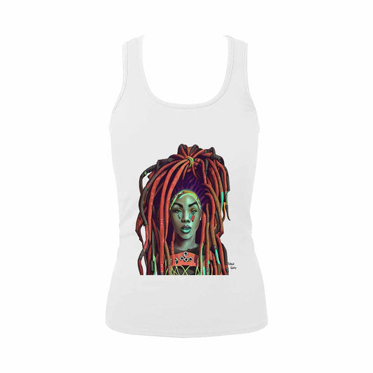 Dreads & Braids, WHITE tank top, cotton, african tribal, outline BL, Fulangiara 34