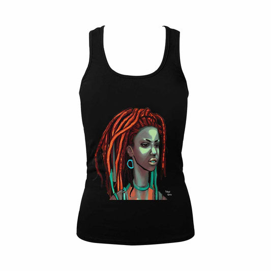 Dreads & Braids, BLACK tank top, cotton, african tribal, outline WL, Fulangiara 38