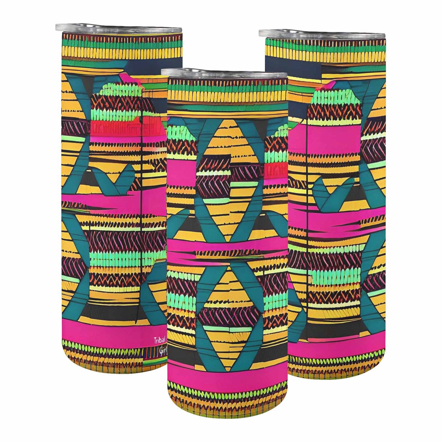 African Art, tall stainless steel insulated tumbler, travel mug, design 24