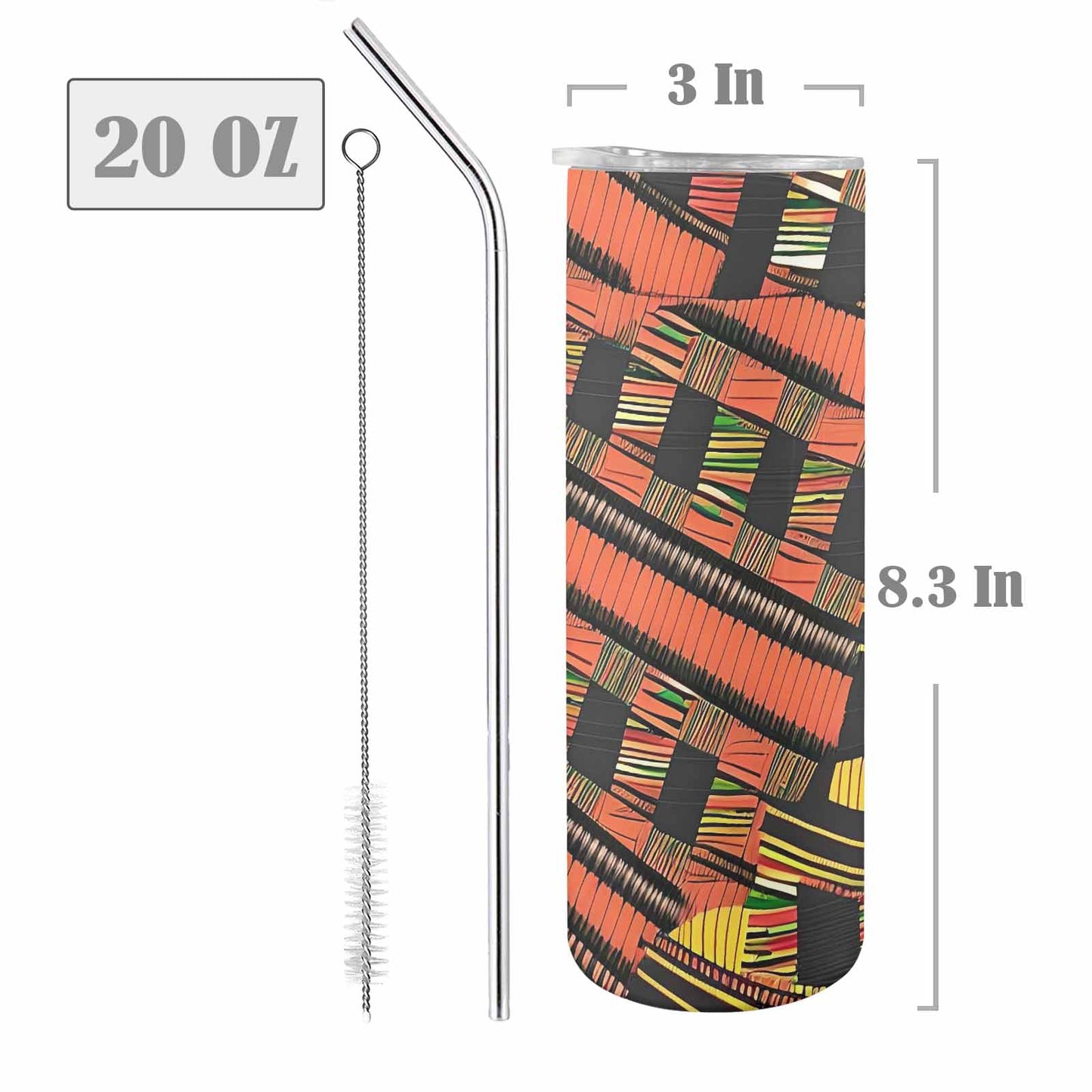 African Art, tall stainless steel insulated tumbler, travel mug, design 46