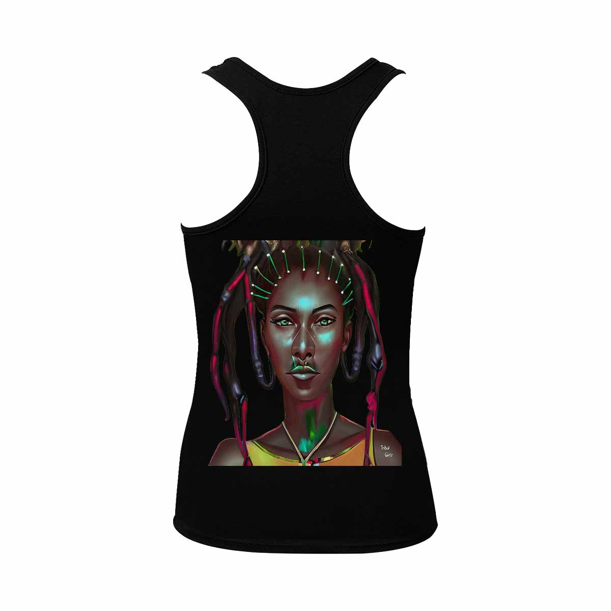 Dreads & Braids, BLACK tank top, cotton, african tribal, outline MCL, Fulangiara 31