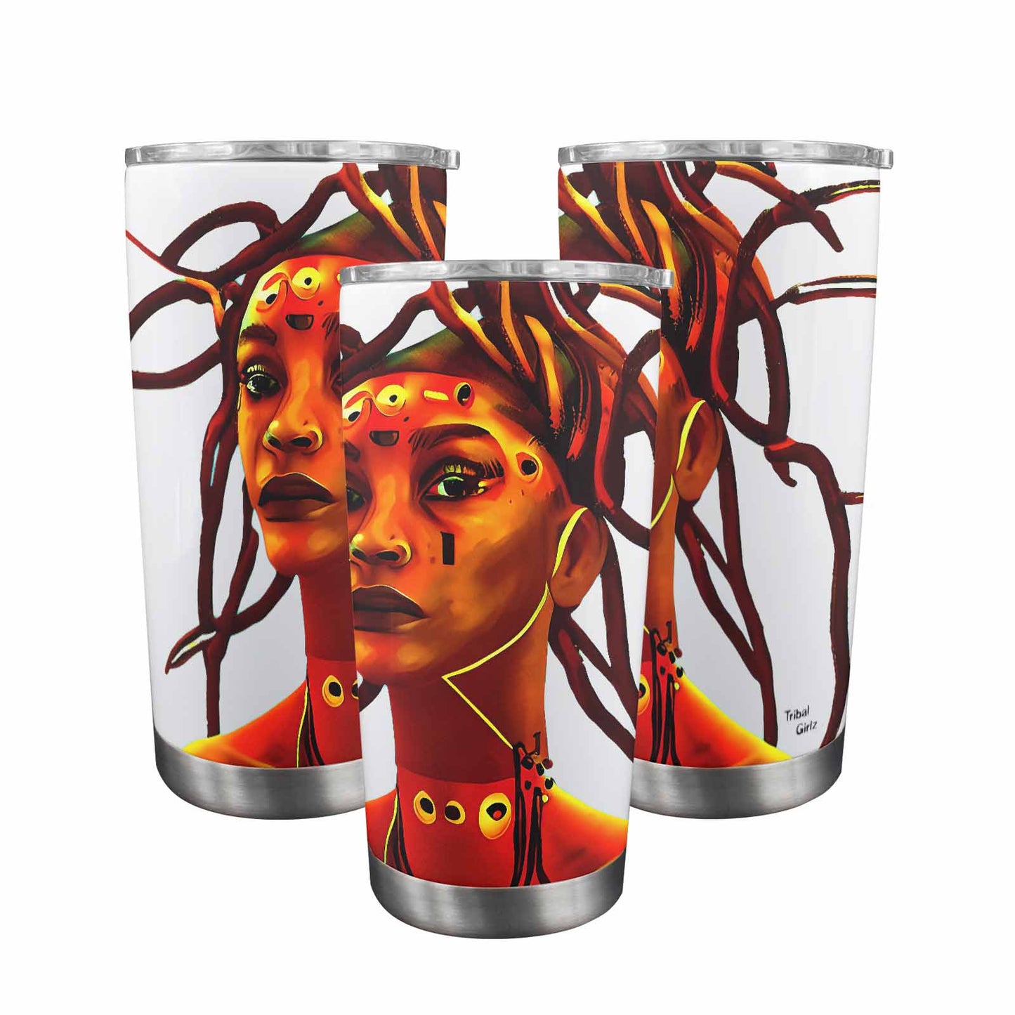 Dreads & Braids, Transparent Tumbler, mug, african tribal, outline BL, Fulangiara 37