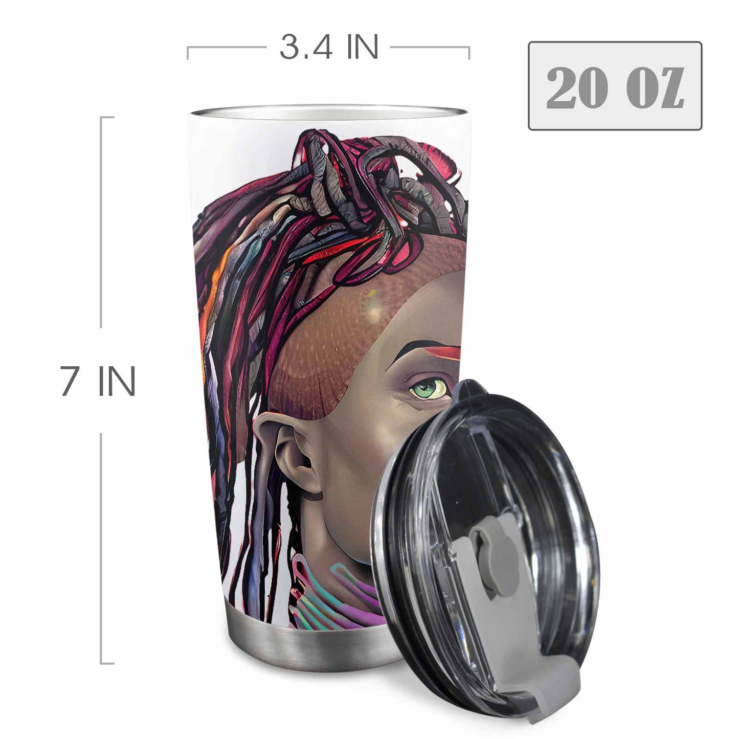 Dreads & Braids, Transparent Tumbler, mug, african tribal, outline BL, Fulangiara 40