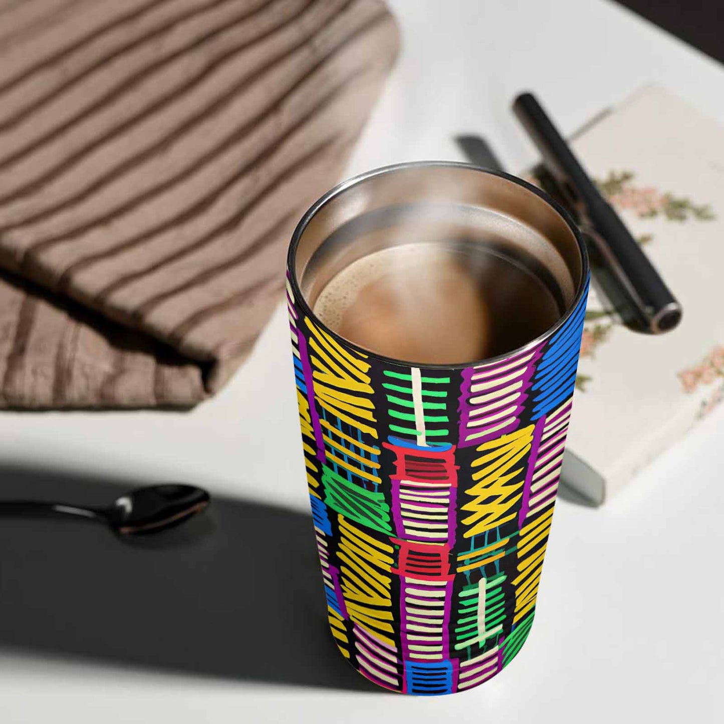 African Art, stainless steel insulated tumbler, travel mug, design 41