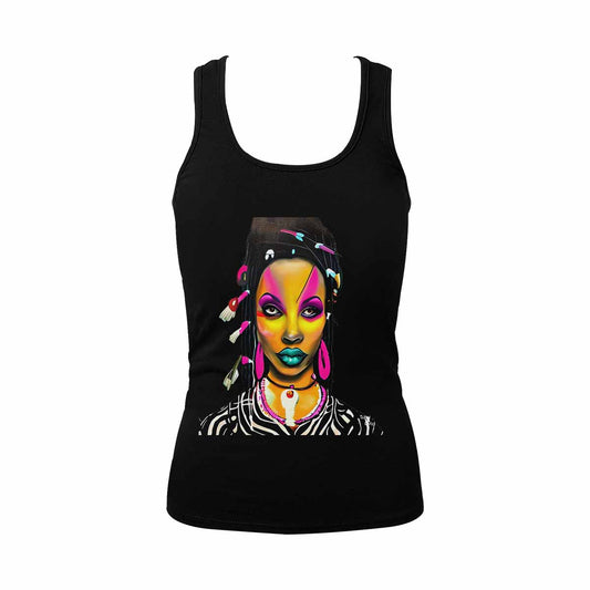 Dreads & Braids, BLACK tank top, cotton, african tribal, outline WL, Fulangiara 33