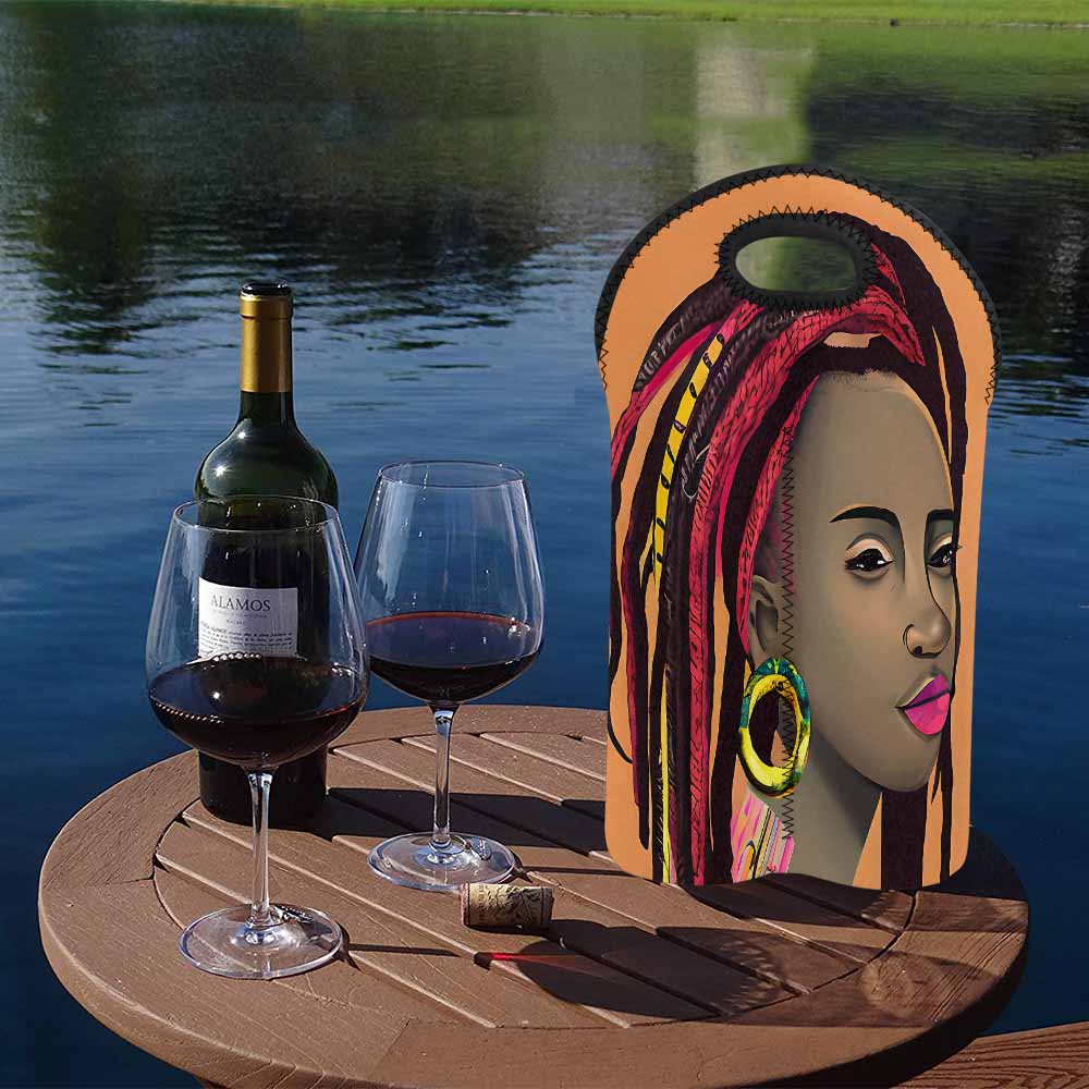 Dreads & Braids, 2 bottle wine bag, picnic or gift, african tribalgirlz Fulangiara 4