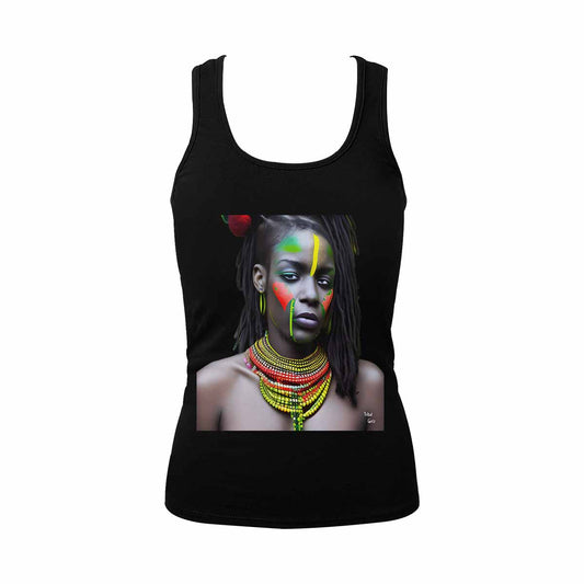 Dreads & Braids, BLACK tank top, cotton, african tribal, outline MCL, Fulangiara 42