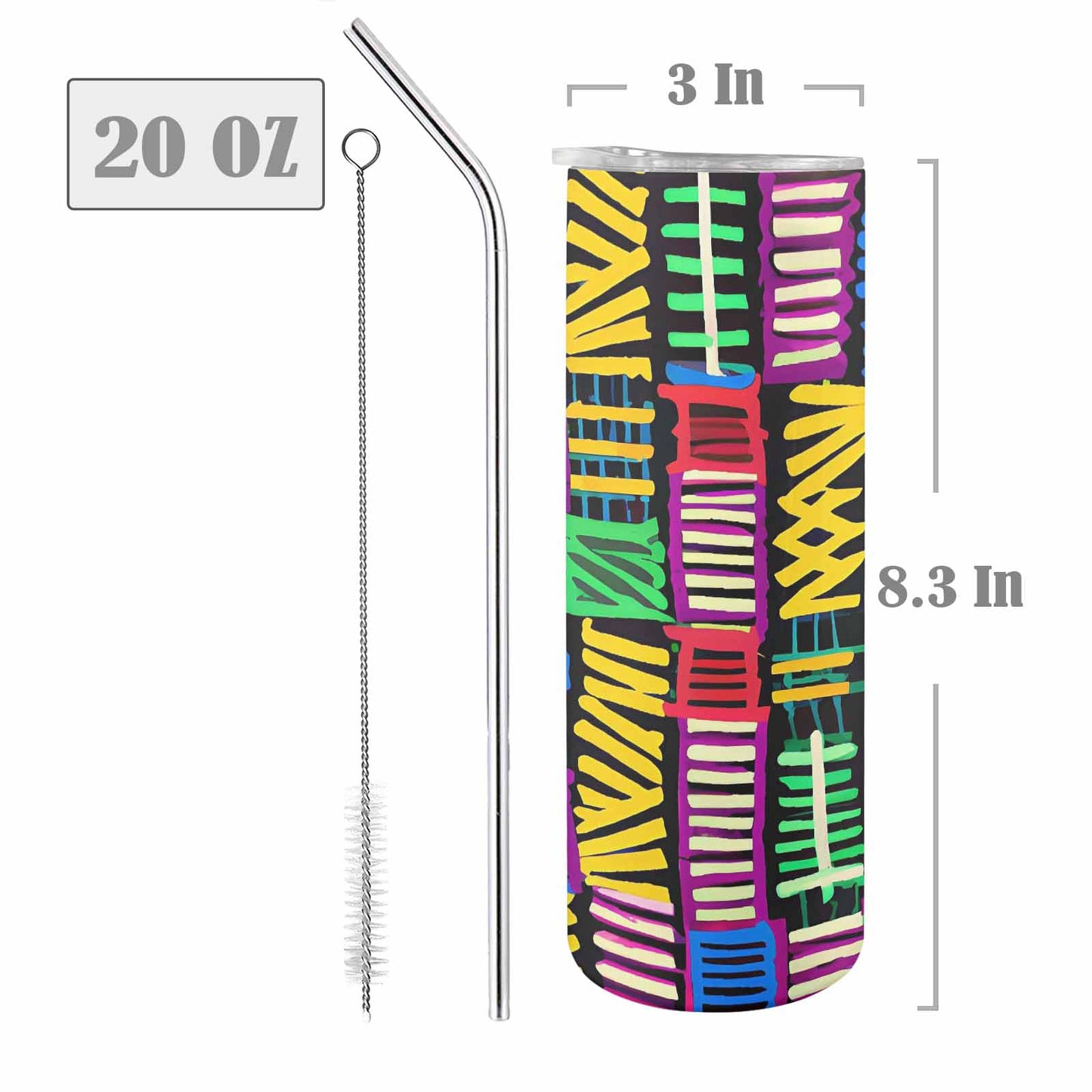 African Art, tall stainless steel insulated tumbler, travel mug, design 41