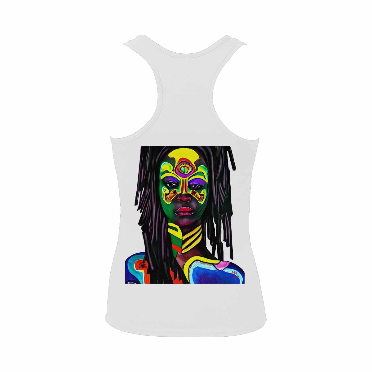 Dreads & Braids, WHITE tank top, cotton, african tribal, outline MCL, Fulangiara 15