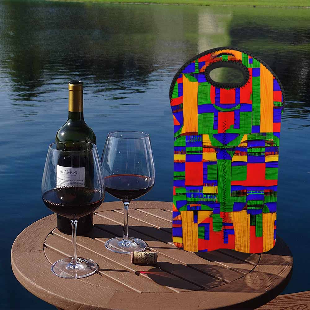 African Art, chic 2 bottle wine bag, design 45