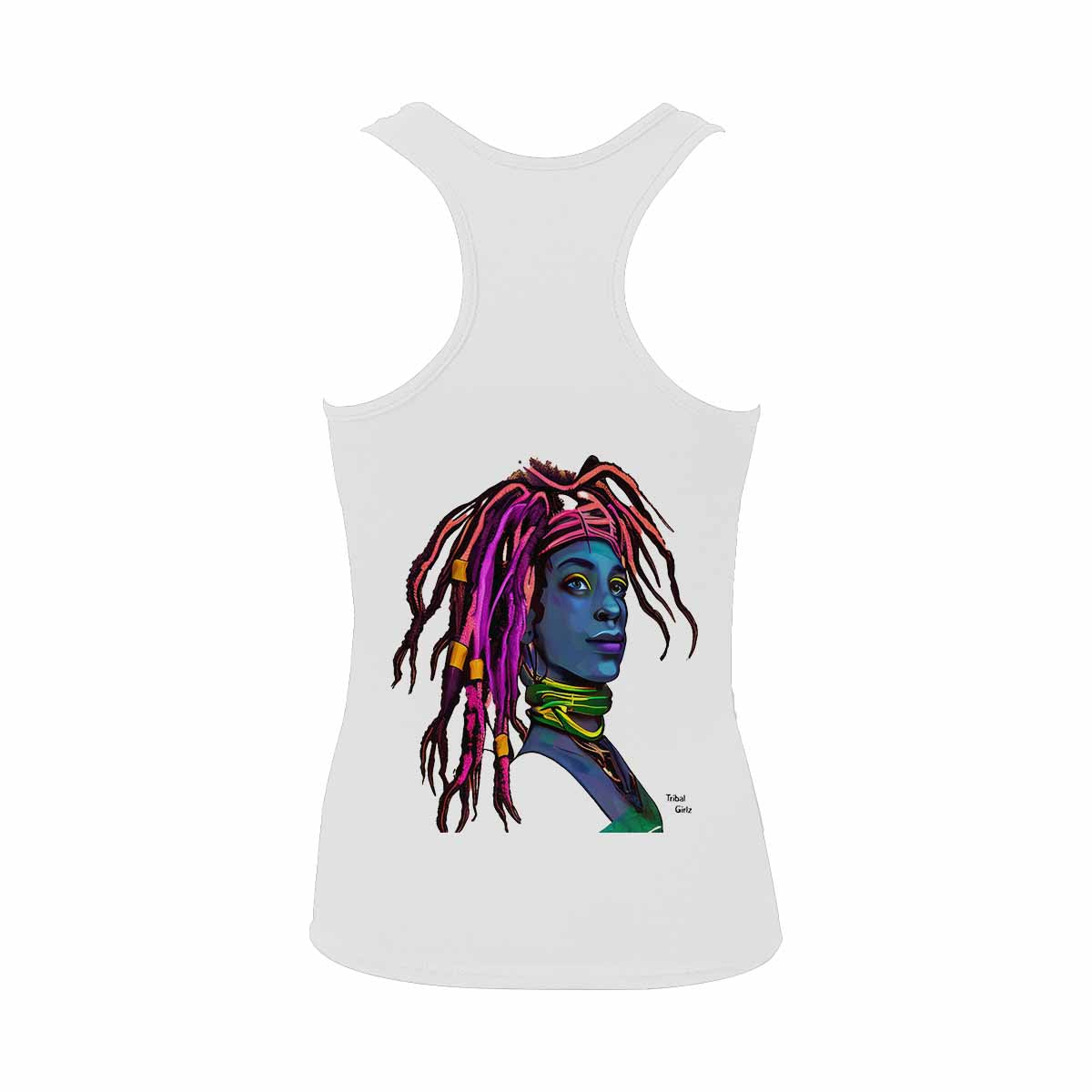 Dreads & Braids, WHITE tank top, cotton, african tribal, outline BL, Fulangiara 10