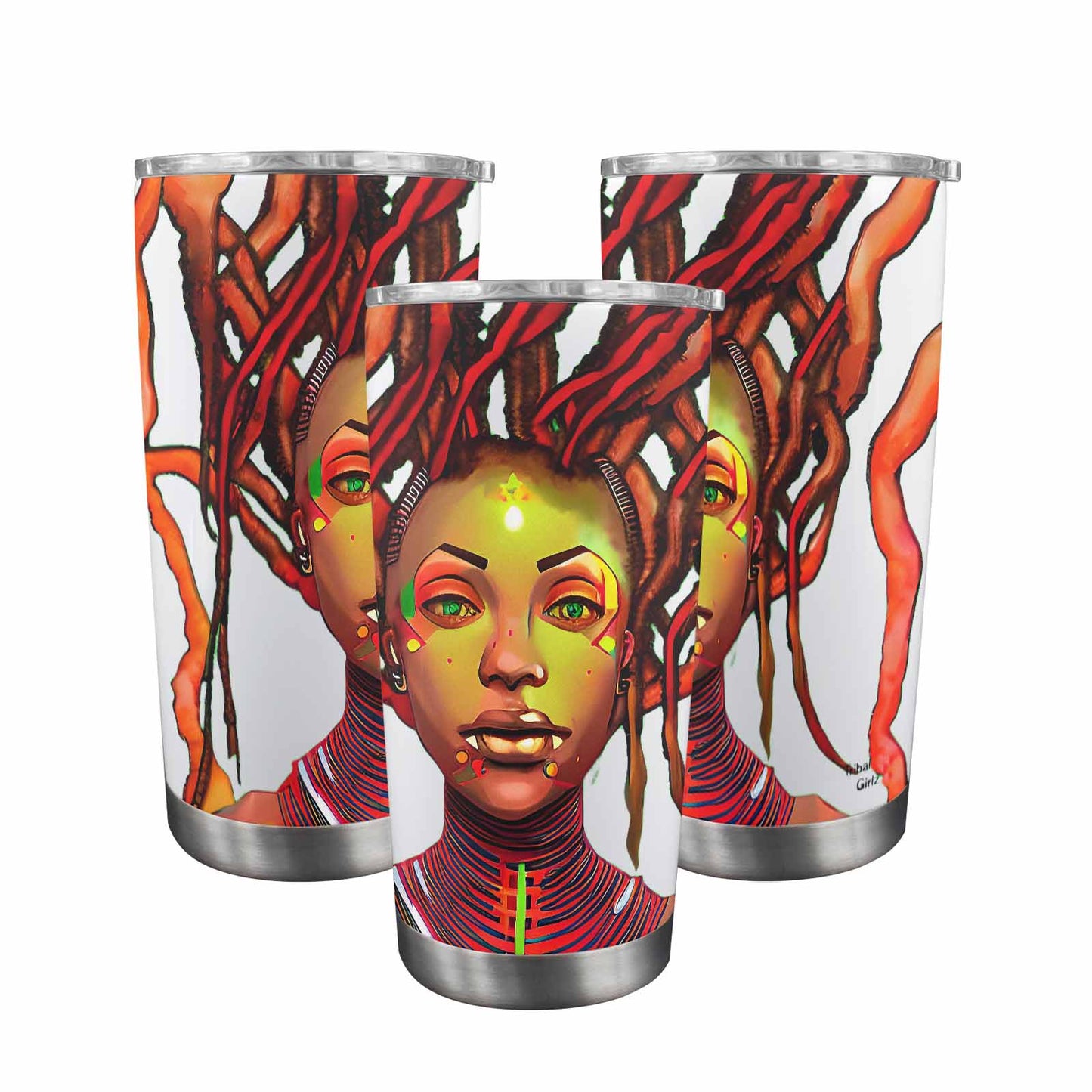 Dreads & Braids, Transparent Tumbler, mug, african tribal, outline BL, Fulangiara 47