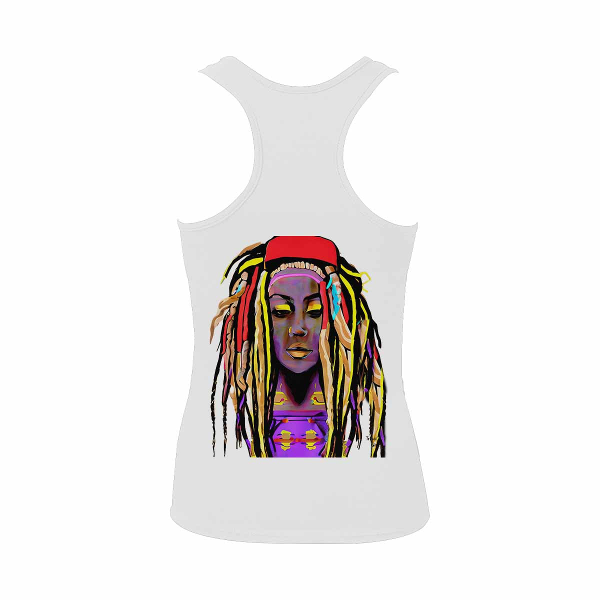 Dreads & Braids, WHITE tank top, cotton, african tribal, outline BL, Fulangiara 14