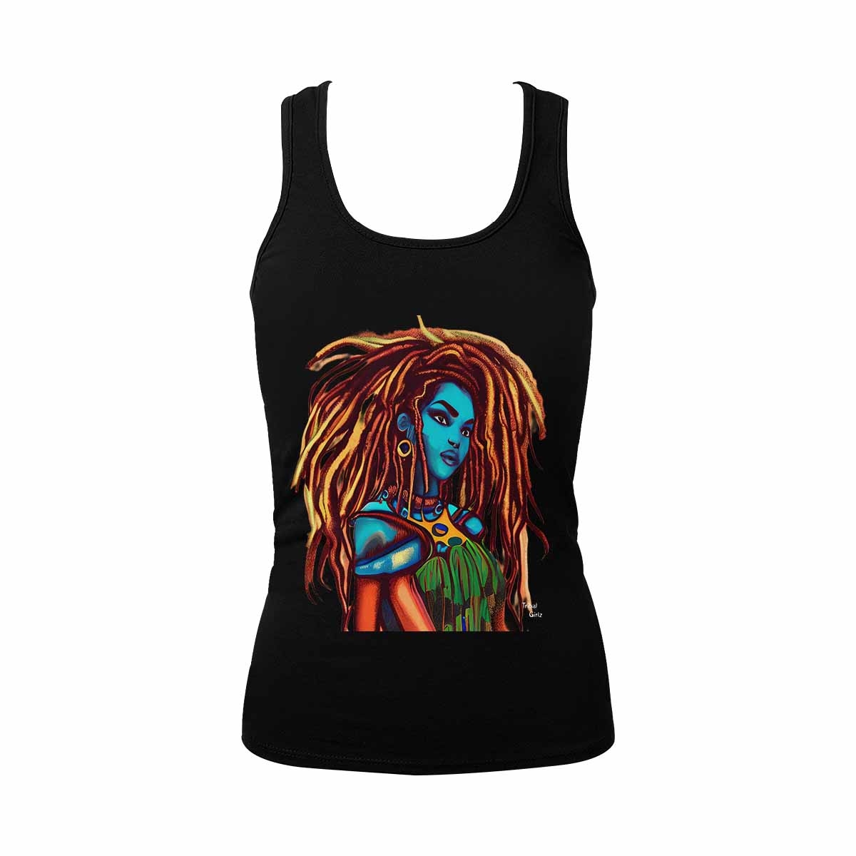 Dreads & Braids, BLACK tank top, cotton, african tribal, outline WL, Fulangiara 30