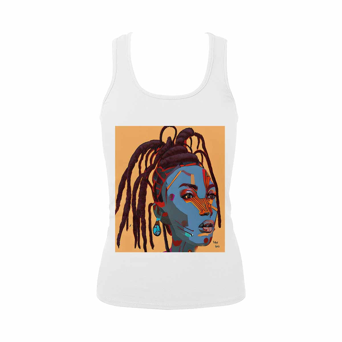 Dreads & Braids, WHITE tank top, cotton, african tribal, full image Fulangiara 23