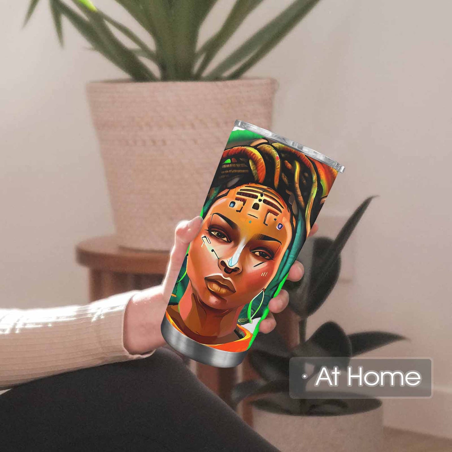 Dreads & Braids, Transparent Tumbler, mug, african tribal, outline BL, Fulangiara 48