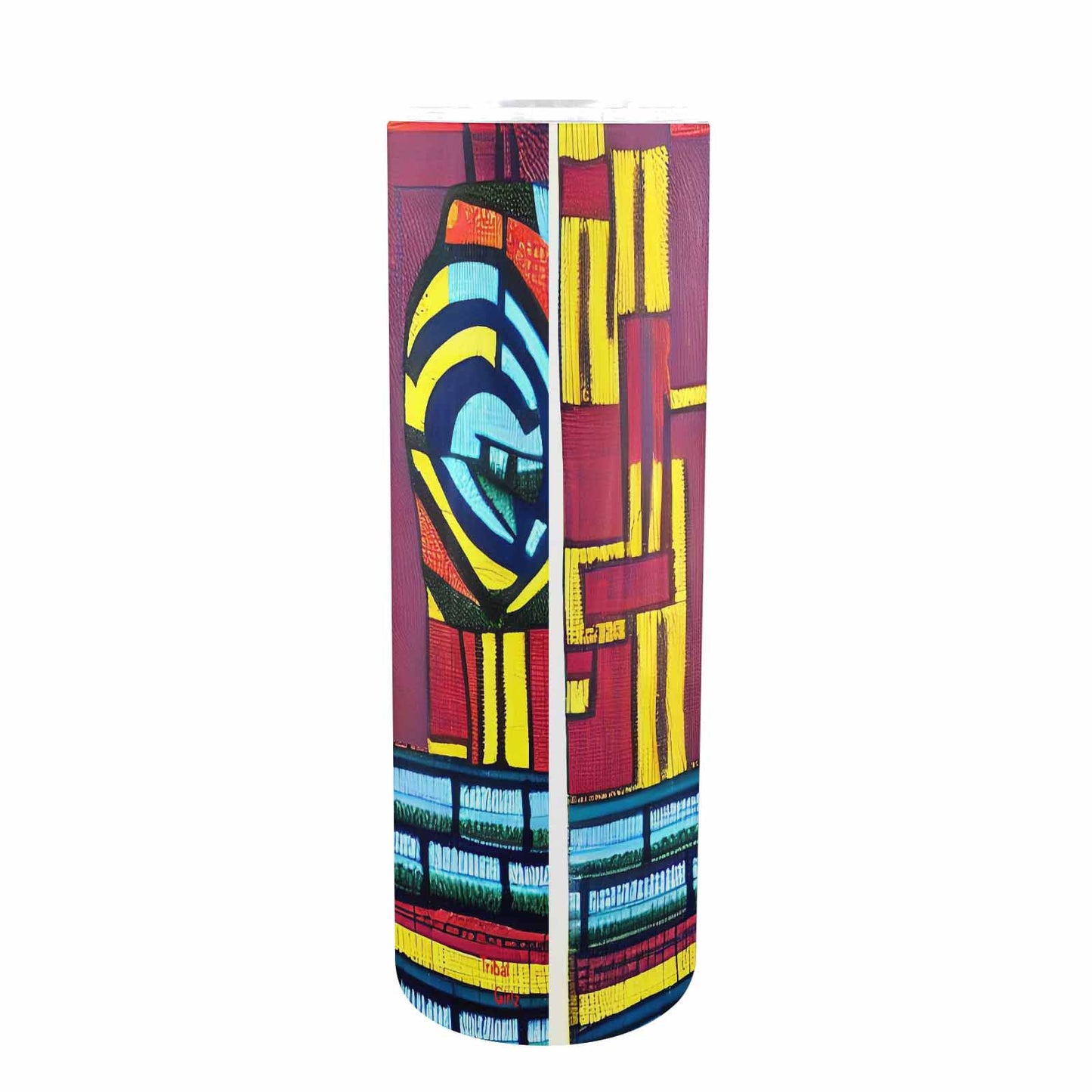 African Art, tall stainless steel insulated tumbler, travel mug, design 28