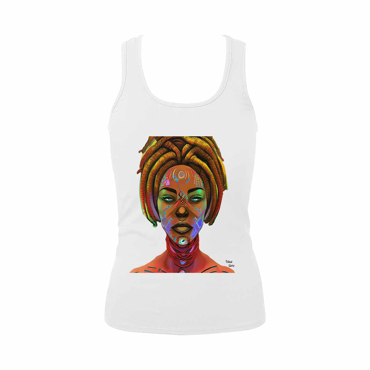 Dreads & Braids, WHITE tank top, cotton, african tribal, outline BL, Fulangiara 46