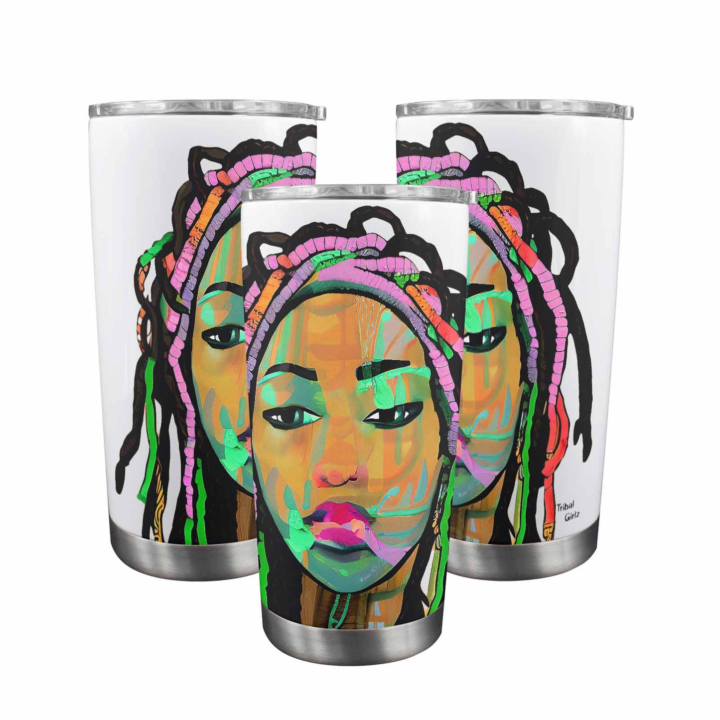 Dreads & Braids, Transparent Tumbler, mug, african tribal, outline BL, Fulangiara 3