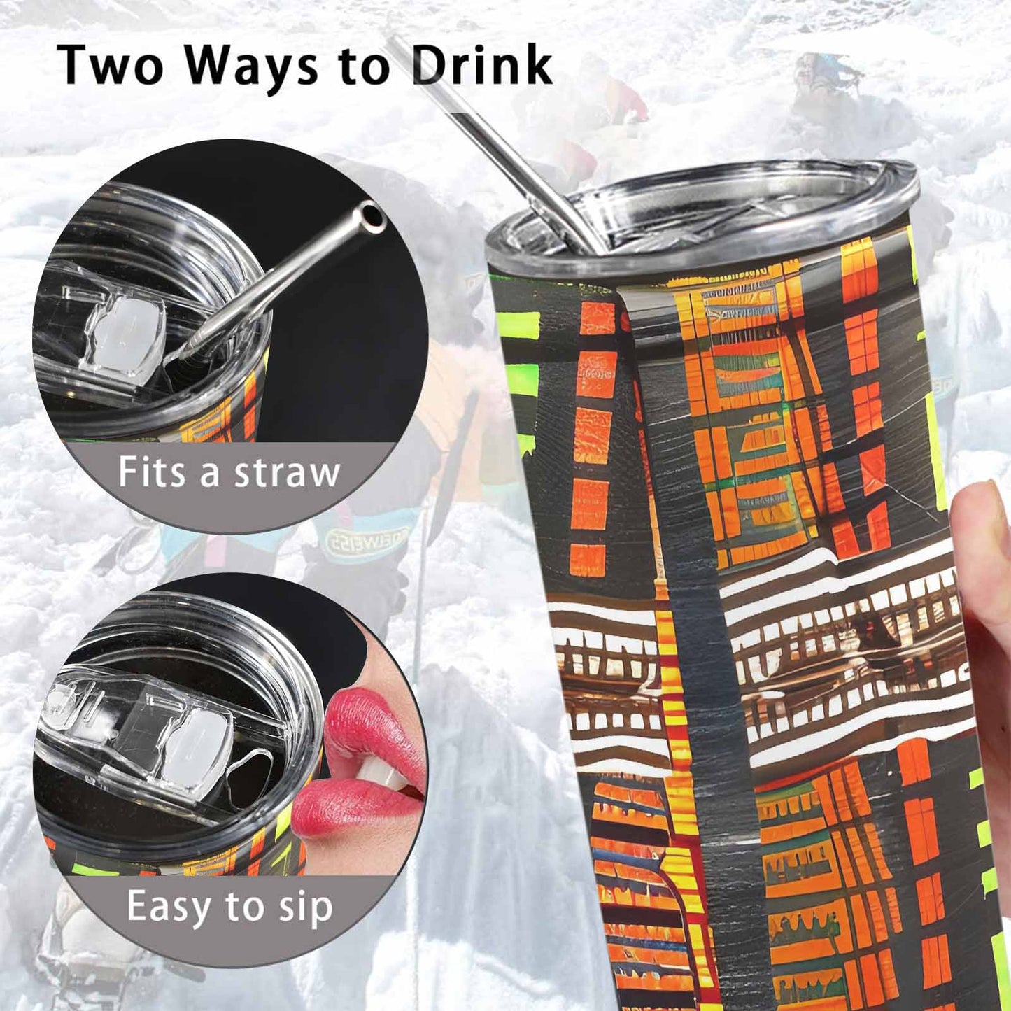 African Art, tall stainless steel insulated tumbler, travel mug, design 13