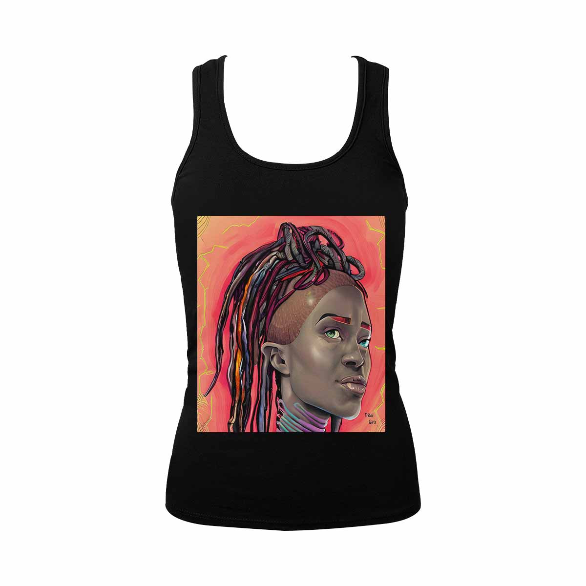 Dreads & Braids, BLACK tank top, cotton, african tribal, full image Fulangiara 40