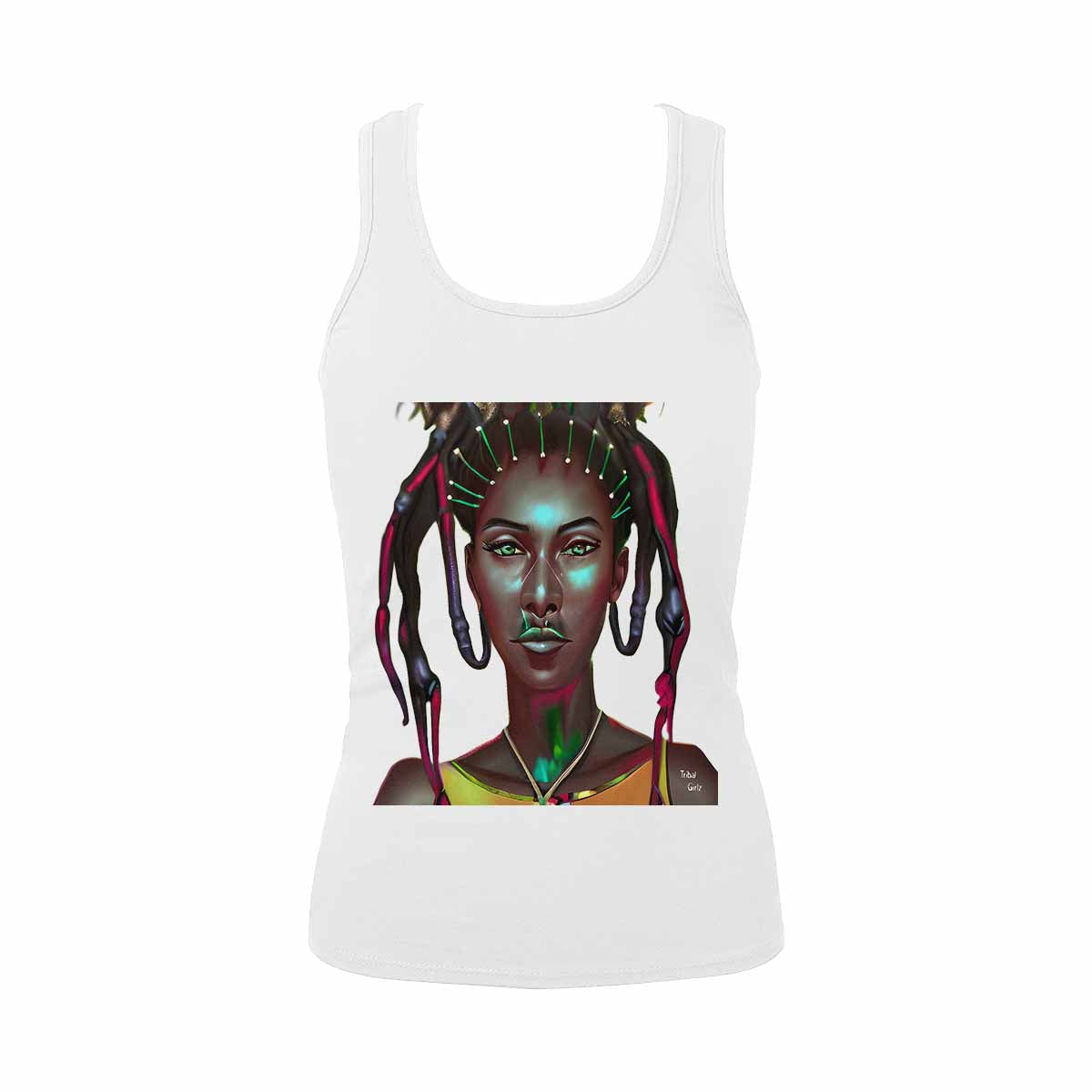 Dreads & Braids, WHITE tank top, cotton, african tribal, outline MCL, Fulangiara 31