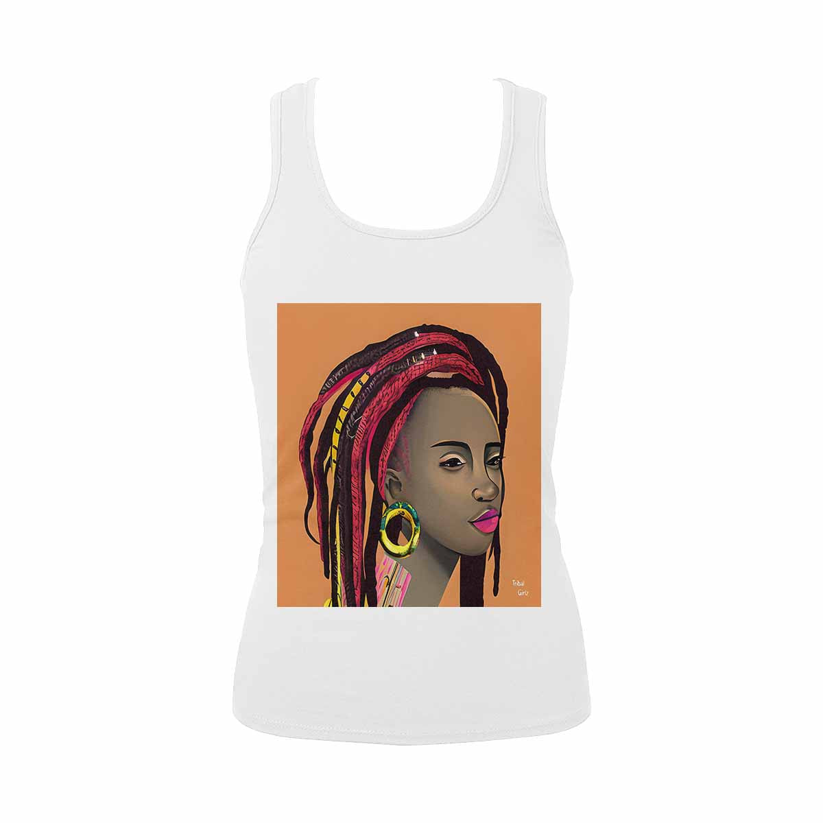 Dreads & Braids, WHITE tank top, cotton, african tribal, full image Fulangiara 4