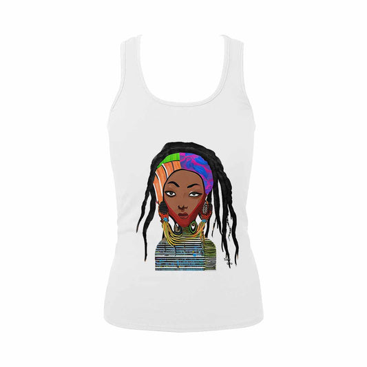 Dreads & Braids, WHITE tank top, cotton, african tribal, outline BL, Fulangiara 18