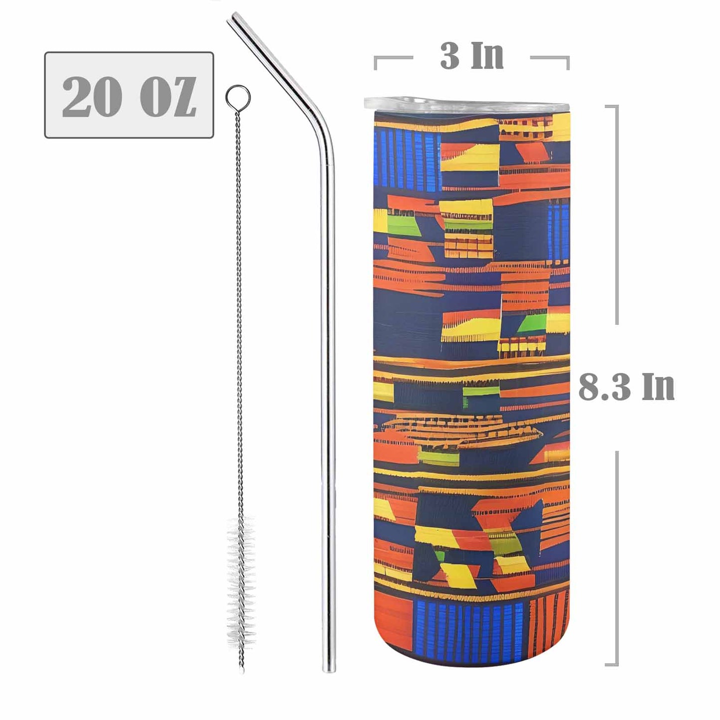 African Art, tall stainless steel insulated tumbler, travel mug, design 08